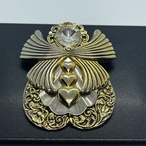 1995 Rosemary Nelson Mixed Metal Gold Silver Angel W Crystal Face Brooch pin